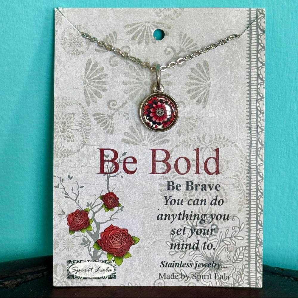 NEW without TAGS Reversible Red Flower Small Circle Necklace - Picture 11 of 12